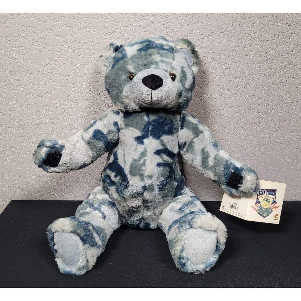 Bear Forces of America Teddy Bear Blue & Gray Camo Fur Pattern 12-inch w/ Tags